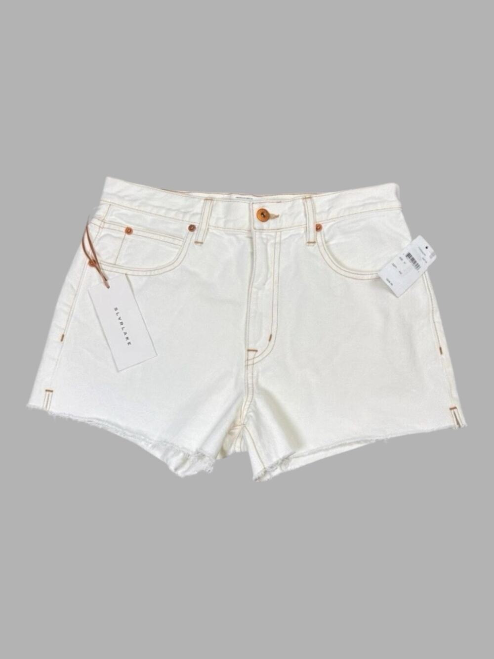 NWT SLVRLAKE London Denim Shorts Women's 27 Natural White Raw Hem 3” Inseam